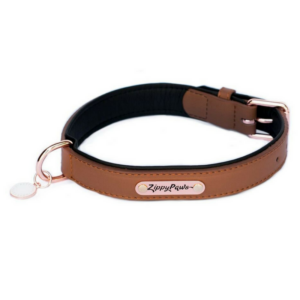 Leather & Rose Gold Dog Collar | Brown